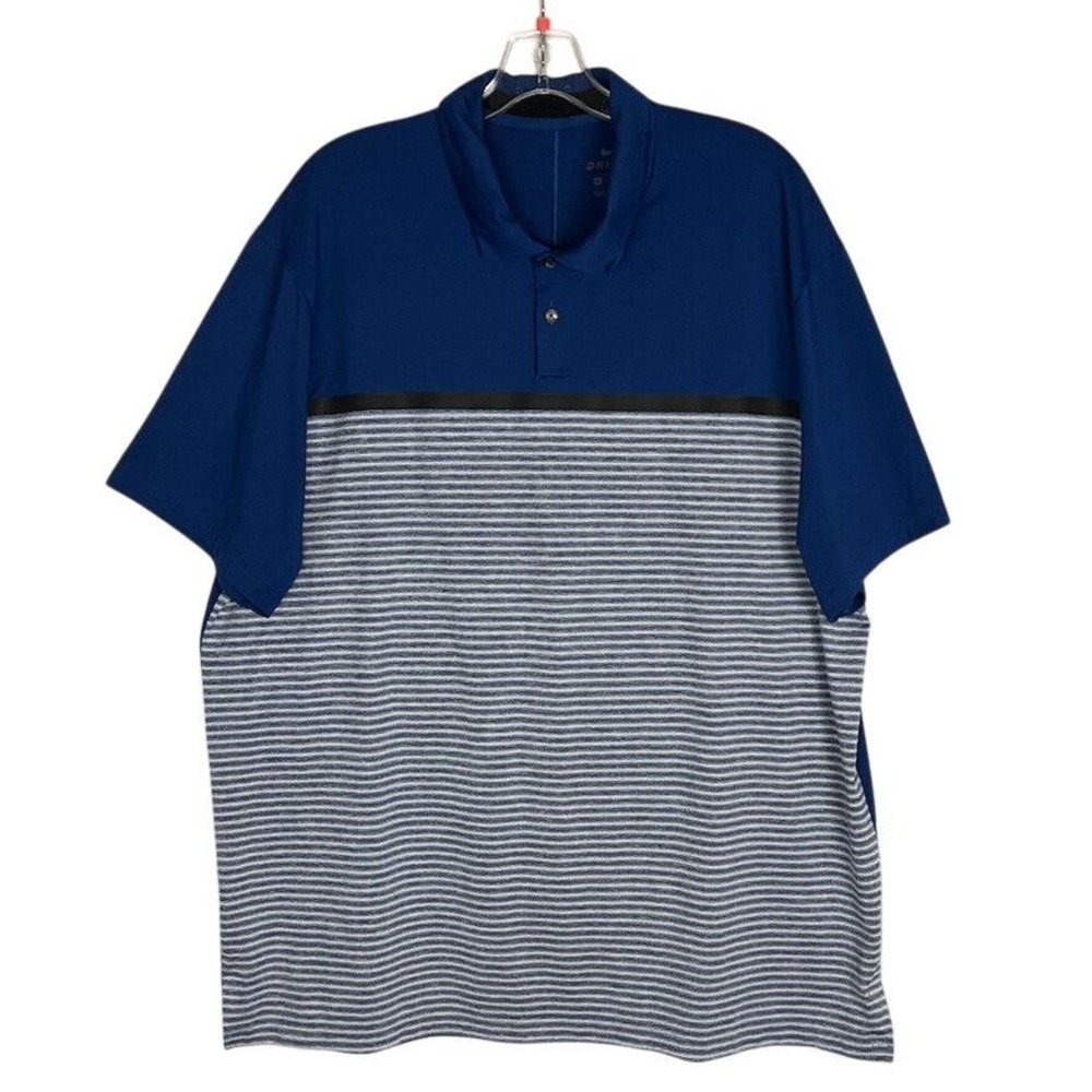 NIKE Dri Fit Men Blue Striped Golf Polo Shirt Size XL Short Sleeve